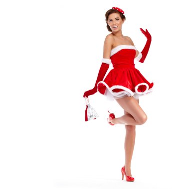 Noel Baba elbise giyen güzel seksi kız