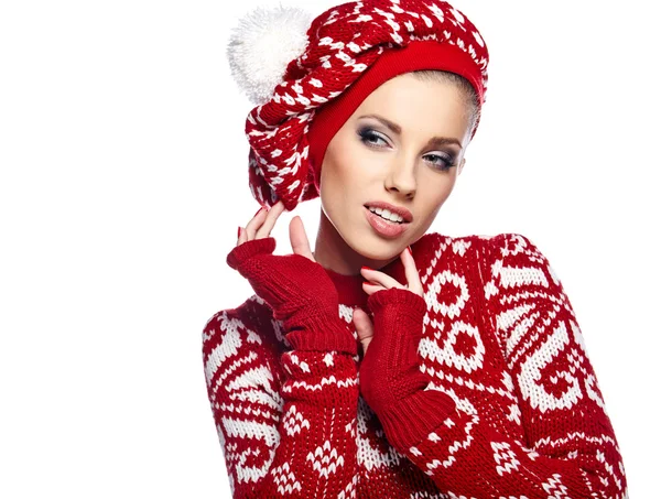 Vackra vinter kvinna i studio — Stockfoto