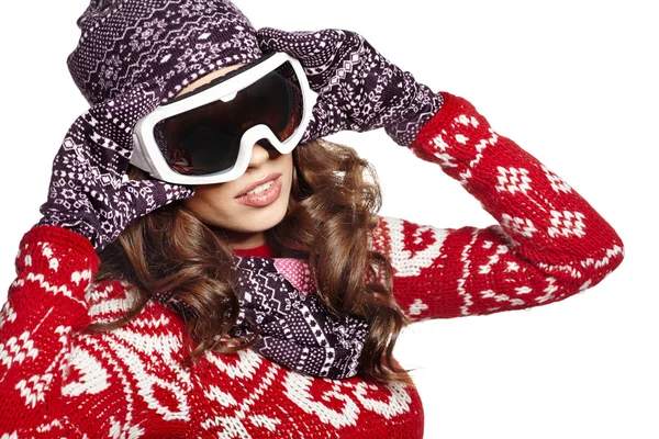 Young girl snowboarding — Stock Photo, Image