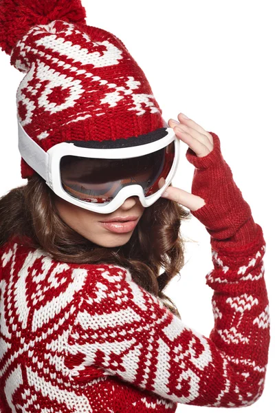 Žena s lyžařskými brýlemi — Stock fotografie
