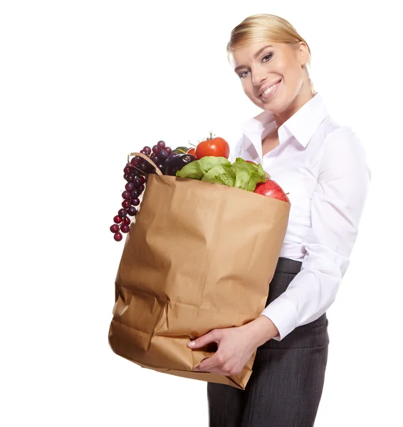 Mulher compras de frutas e legumes — Fotografia de Stock