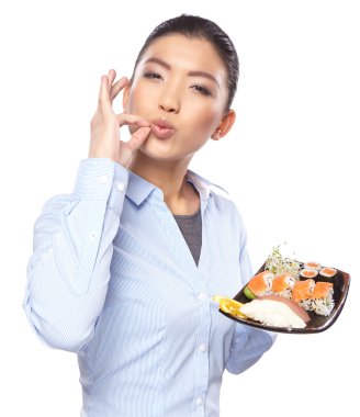 Woman eating sushi clipart