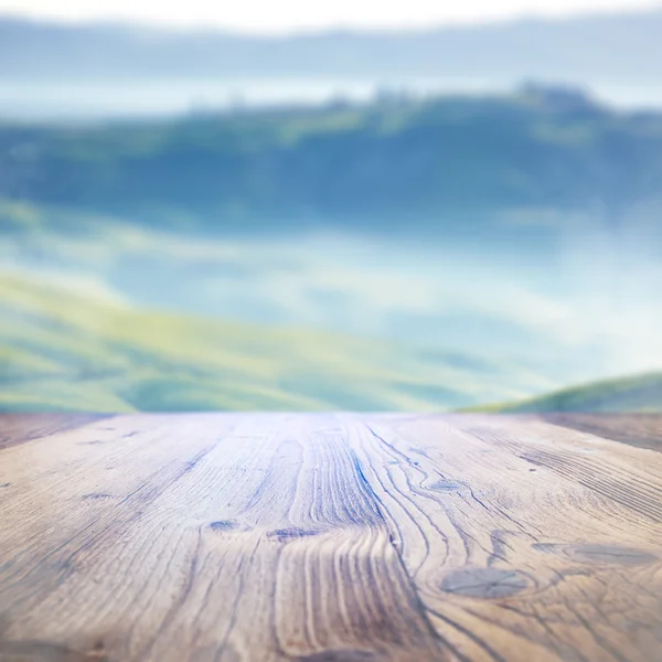 Wood background on the tuscany landscape — Stock Photo, Image