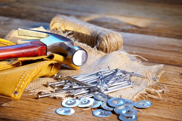 Steel nails on old wood — Stock Photo, Image