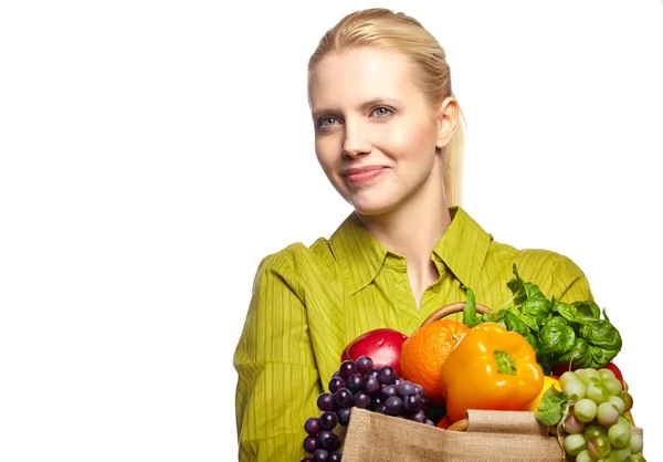 Mujer con una bolsa de compras de comestibles —  Fotos de Stock
