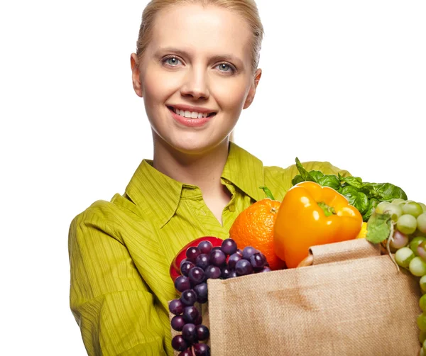 Kobieta z torbą na zakupy spożywcze — Zdjęcie stockowe