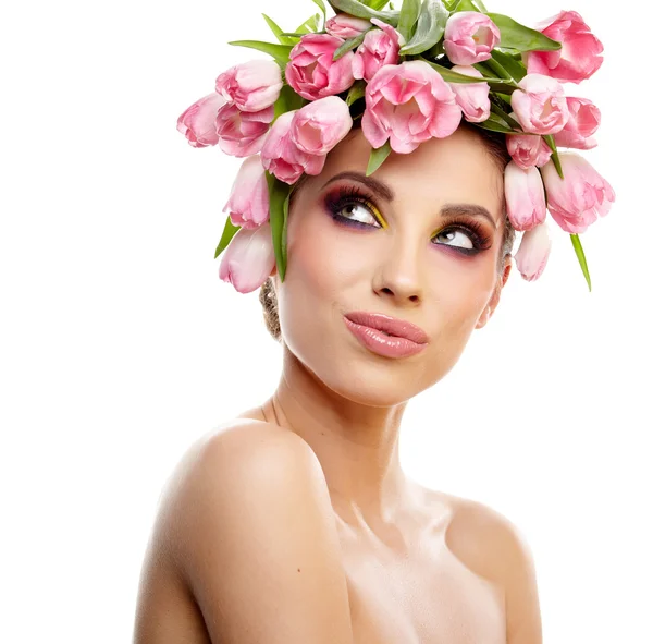 Model wearing flower hat Stock Photos, Royalty Free Model wearing