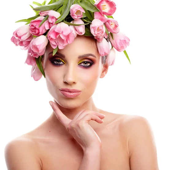 Girl wearing flowers hat Stock Photos, Royalty Free Girl wearing
