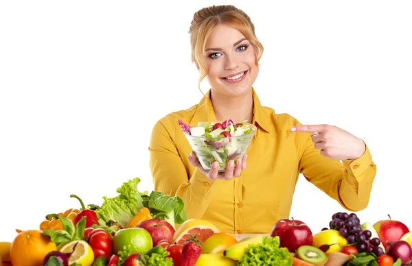 Mulher com alimentos saudáveis — Fotografia de Stock