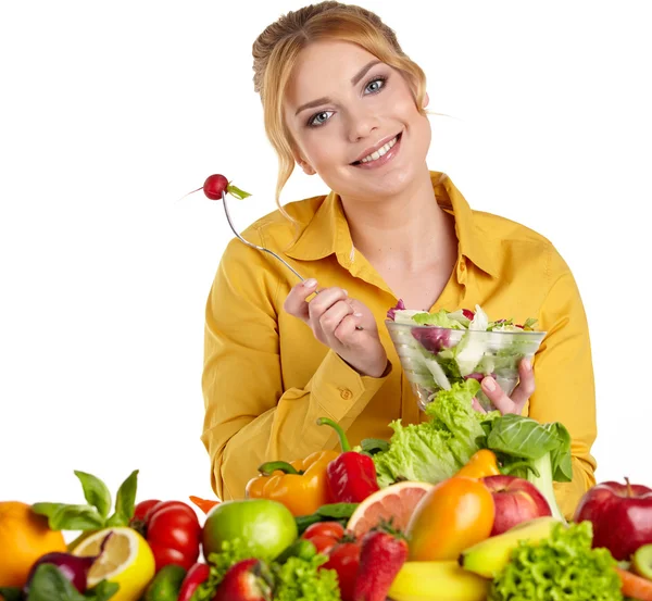 Mujer con verduras y frutas — Foto de Stock