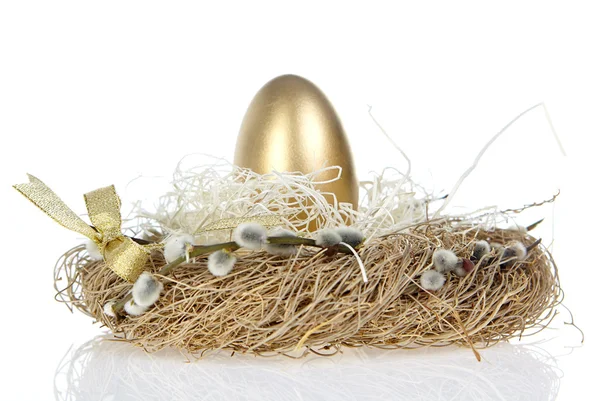 Golden Egg in the Nest — Stock Photo, Image