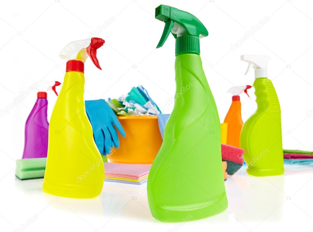 cleaning equipment isolated on white background 