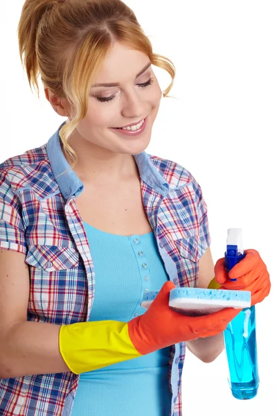 Mladá žena, čištění — Stock fotografie