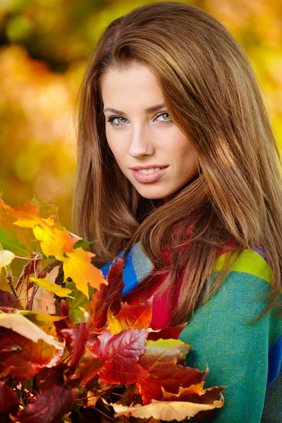 Woman in a park in autumn — Stock Photo, Image