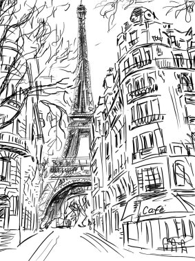 Paris'te Sokak-illüstrasyon kroki 