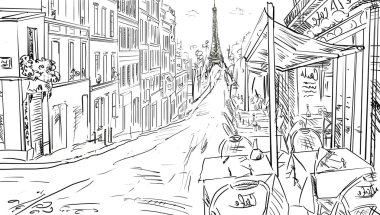 Paris'te Sokak-illüstrasyon kroki 