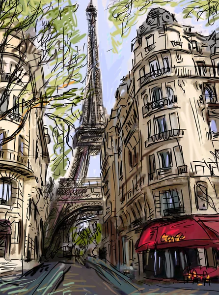 Calle en París - ilustración — Foto de Stock