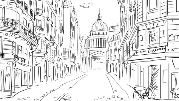 Calle en paris-boceto ilustración —  Fotos de Stock