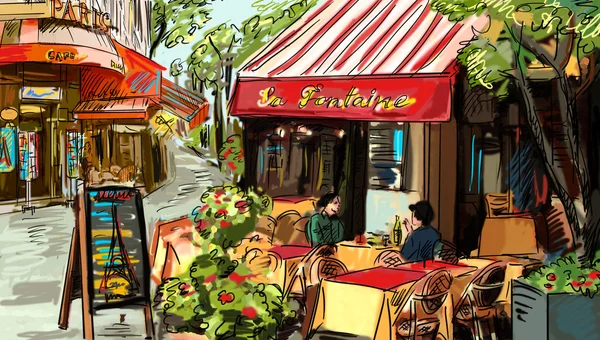 Calle en París - ilustración —  Fotos de Stock