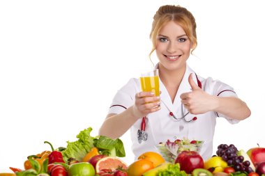 Doctor dietitian recommending healthy food clipart