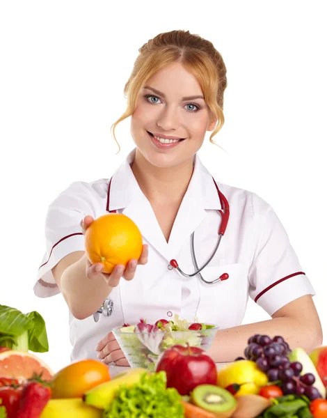 Lékaře dietologa doporučení zdravé potraviny — Stock fotografie