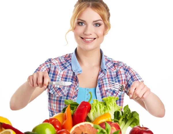 Mujer joven y comestibles — Foto de Stock