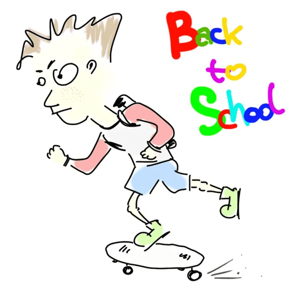 Boy - back to school on skate — 图库矢量图片