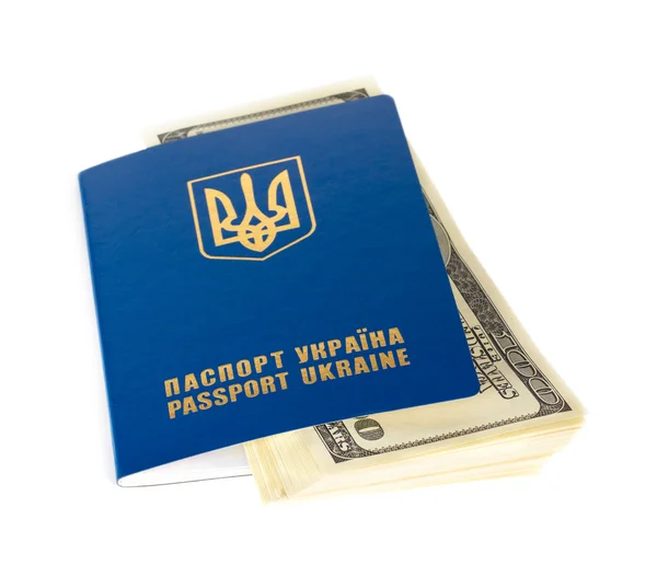 Ukraiński paszportów zagranicznych i dolarów — Zdjęcie stockowe