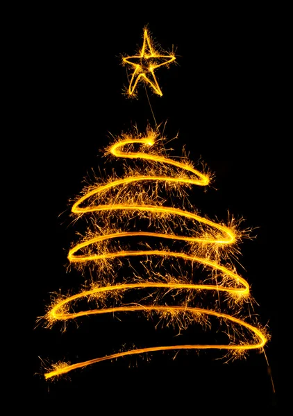 圣诞树由烟火 — 图库照片