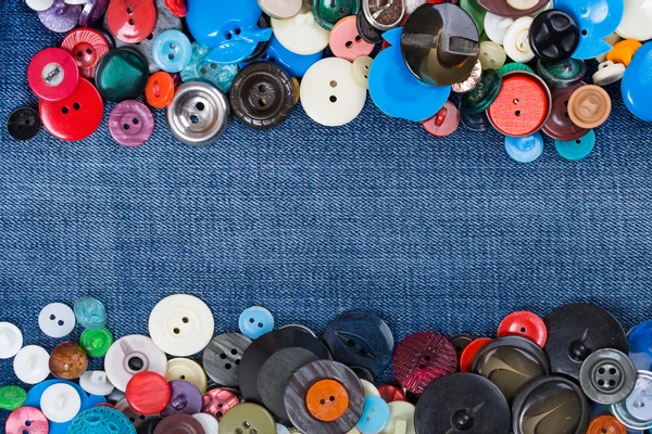 Botões com espaço de cópia de jeans azul — Fotografia de Stock