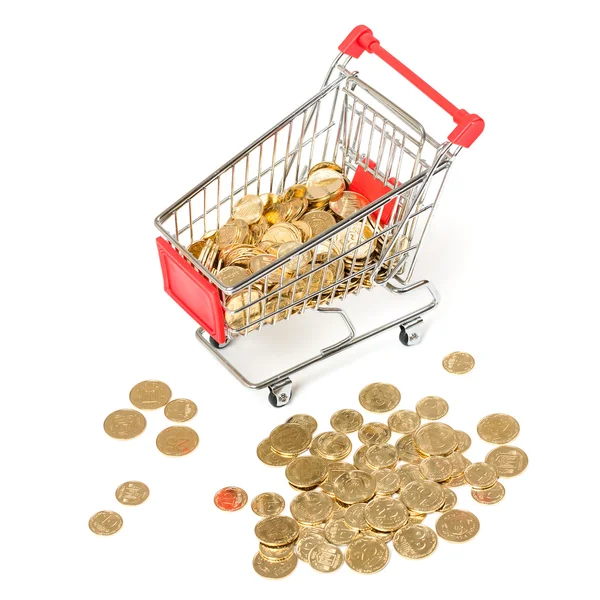 Carrito de compras con monedas — Foto de Stock