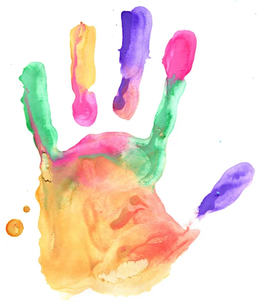 Impressão de mão colorida no fundo branco — Fotografia de Stock