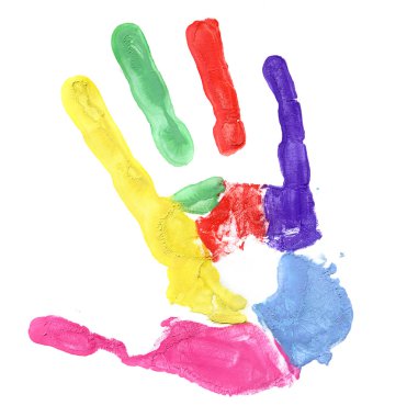 Beyaz arka plan üzerinde renkli el baskı