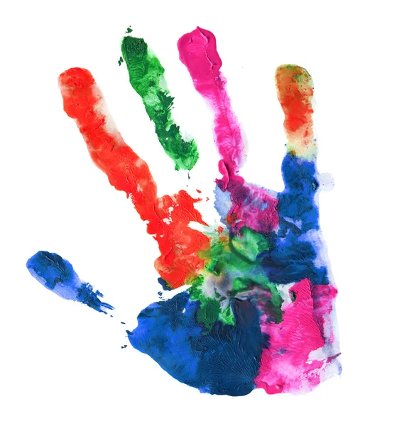 Close up of colored hand print on white — Stock Photo, Image