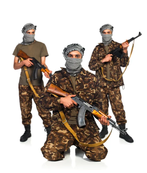 Arabs with automatic gun on white background — Stock Photo, Image