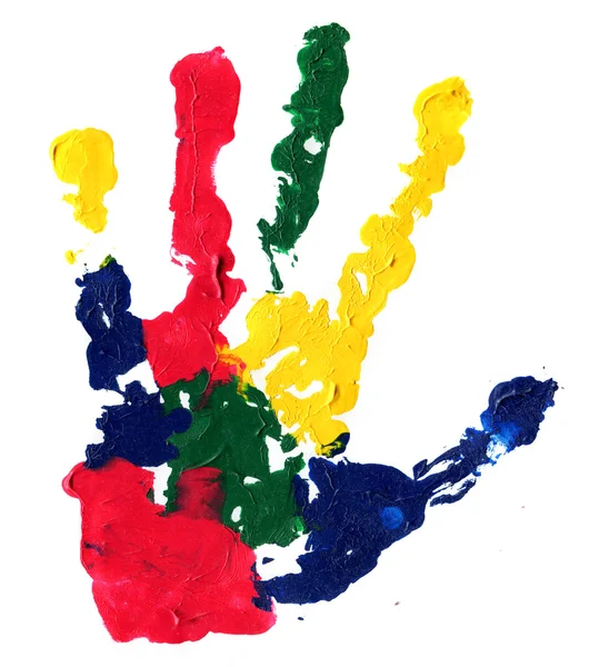 Close up of colored hand print on white — Stock Photo, Image