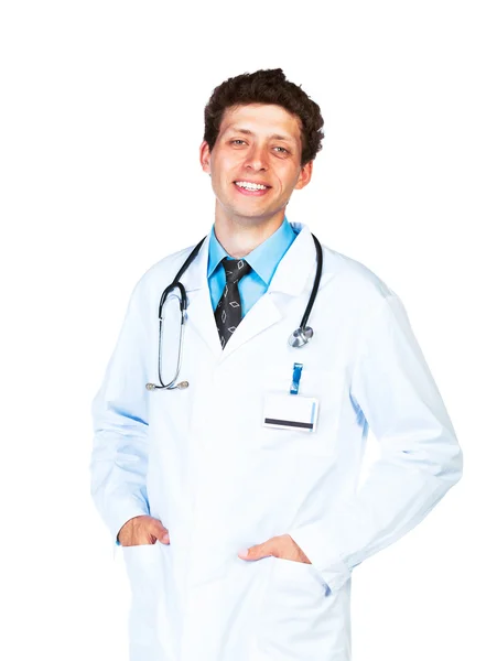 Portrait of the smiling doctor on a white — Stock Photo, Image