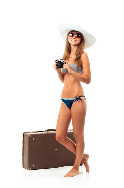 Full length portrait of a beautiful young woman posing in a biki — Stock Photo, Image