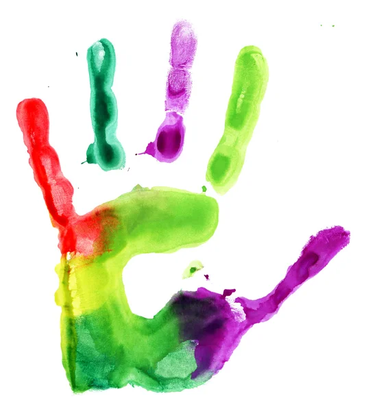 Close up of colored hand print on white — Stock Photo, Image