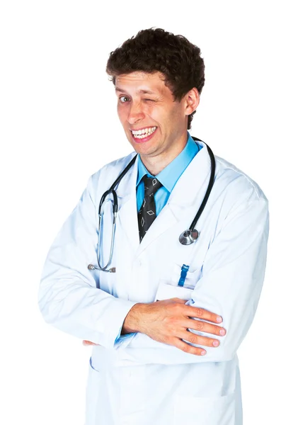 Portrait of a smiling male doctor on white — Stock Photo, Image