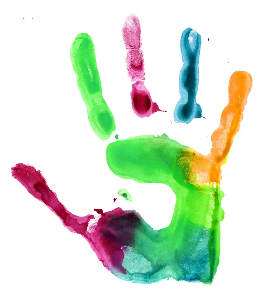 Close up of colored hand print on white — Stock Photo, Image