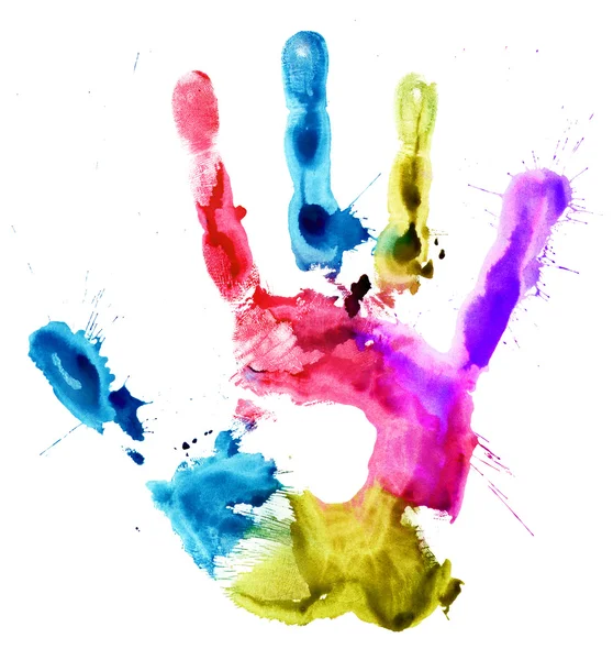 Close up of colored hand print on white — Stock Photo, Image