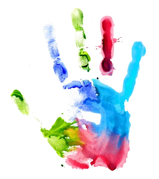 Close up of colored hand print on white — Stock Photo, Image