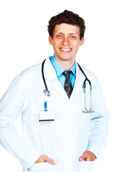 Retrato del médico sonriente sobre un blanco — Foto de Stock