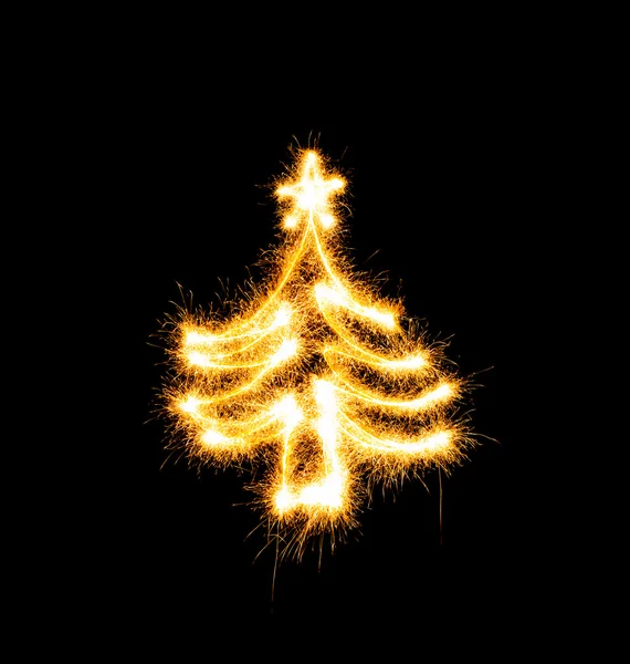 Christmas tree made by sparkler — Stock Photo, Image