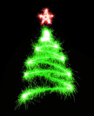 Noel ağacı üzerinde siyah bir maytap tarafından yapılan