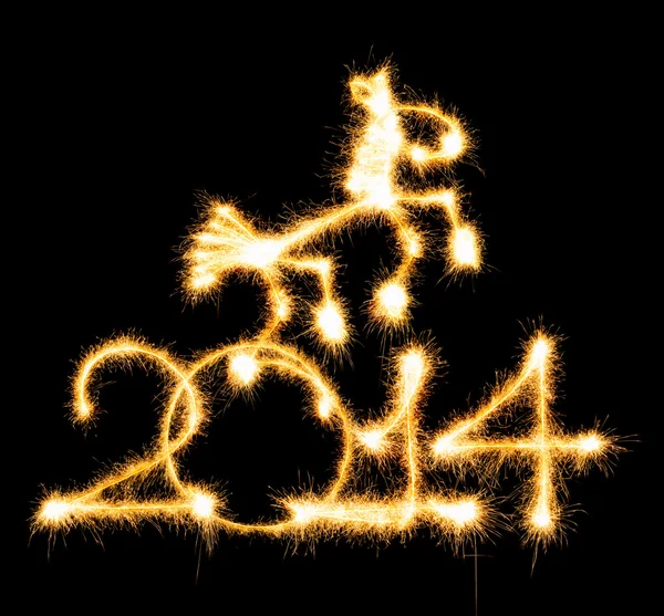 2014 and horse made a sparkler — Stock Photo, Image