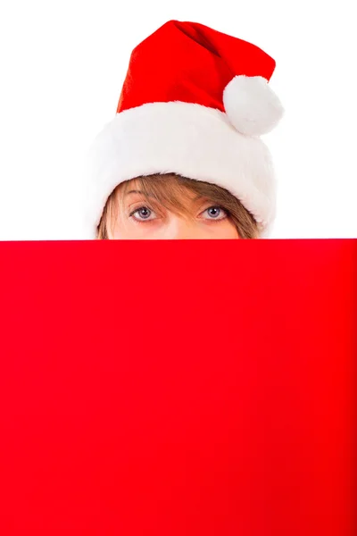 白地に赤いプラカードとクリスマスの女の子 — ストック写真