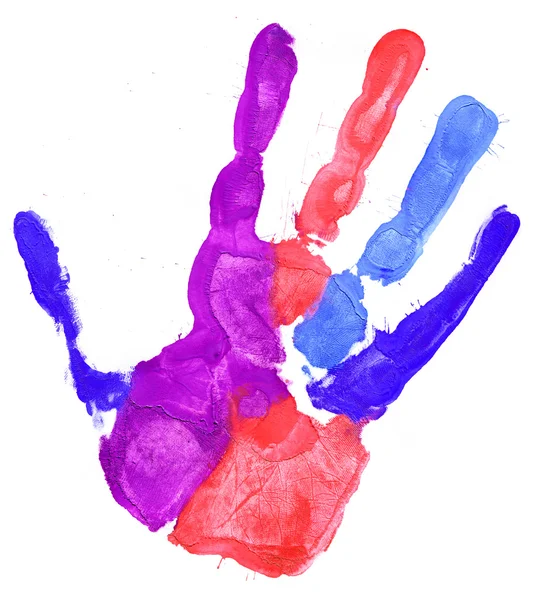 Close up of colored hand print on white — Stock Photo, Image