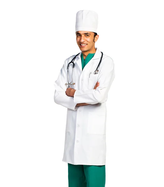Portret van dokter Arabische nationaliteit op wit — Stockfoto